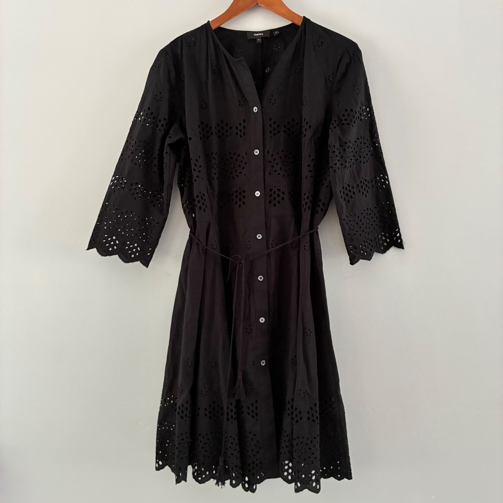 Theory Dress 12 Kalsingas E Vtg Eyelet Button Front Midi Belted Cottage LBD Chic